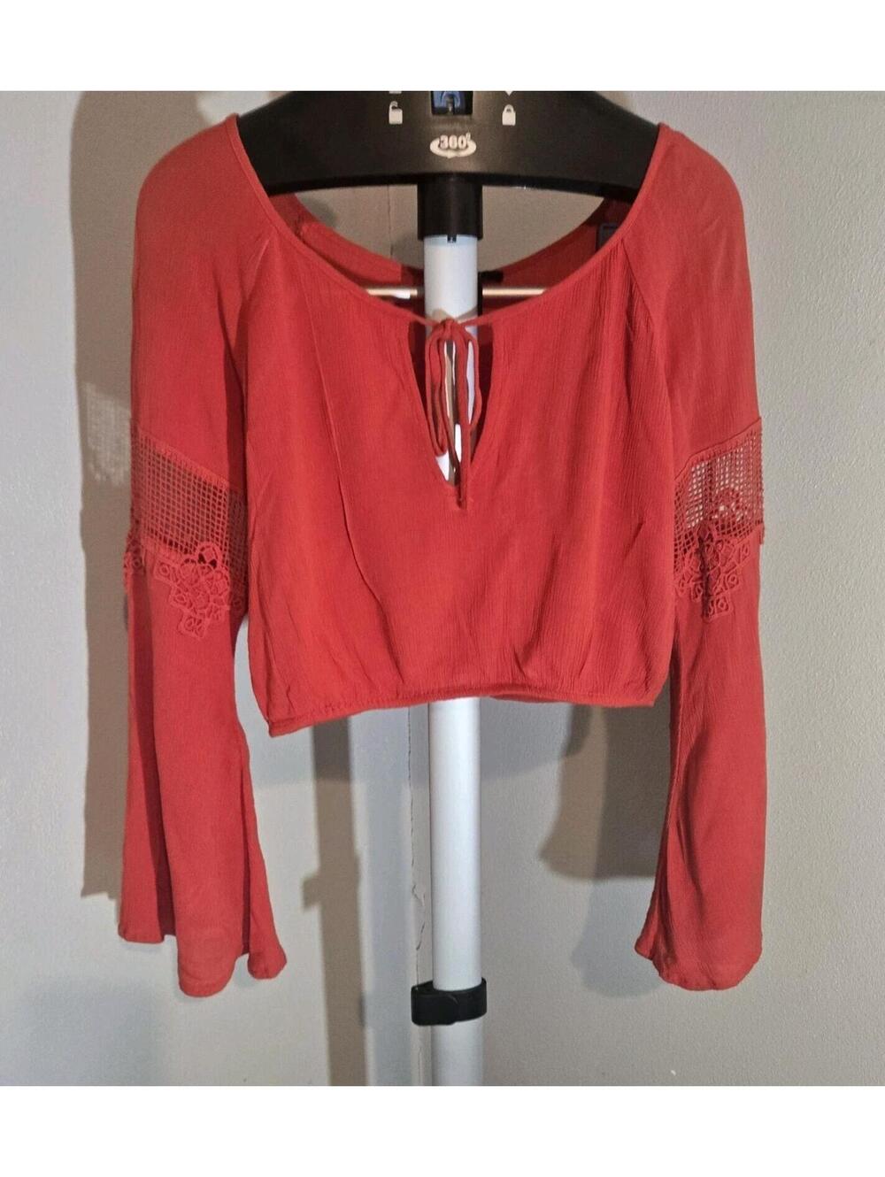 Women's Boho Coral Crochet Sleeve Crop Top Forever 21